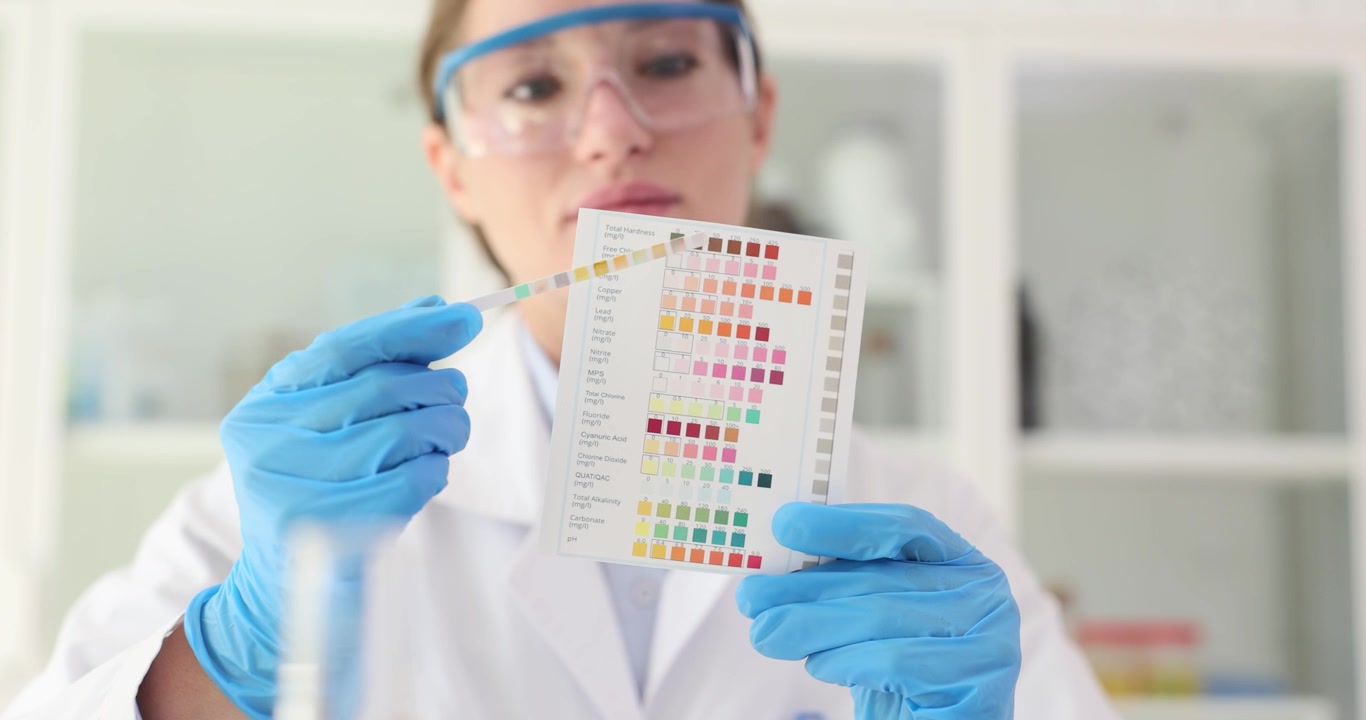 Il chimico studia il cambiamento di colore della striscia reattiva del pH per interpretare il risultato