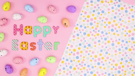 colorful pastel happy easter stop motion with eggs and text