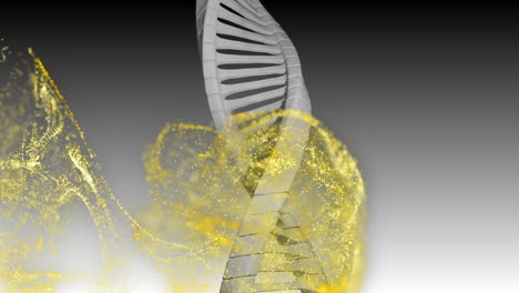 dna strand with yellow particles, scientific data processing animation