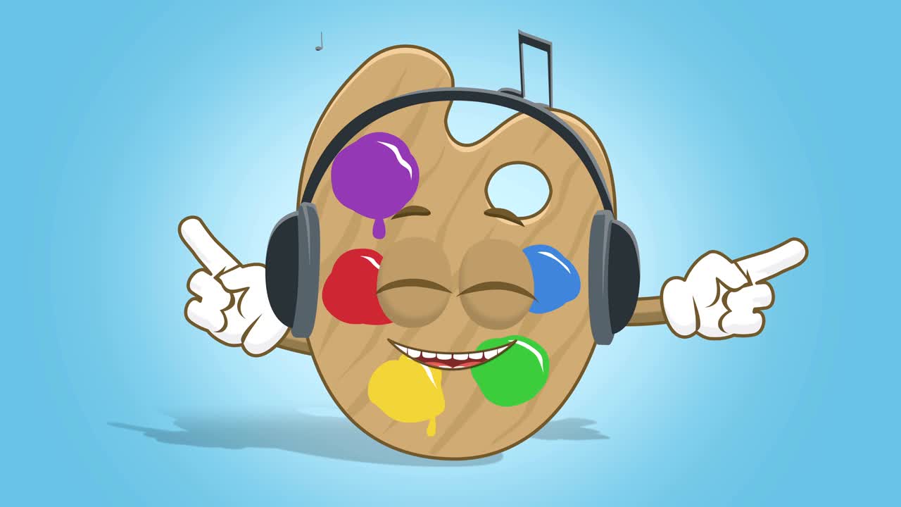 만화 예술가 색상 패 얼굴 애니메이션 알파 매트와 함께 음악을 듣기