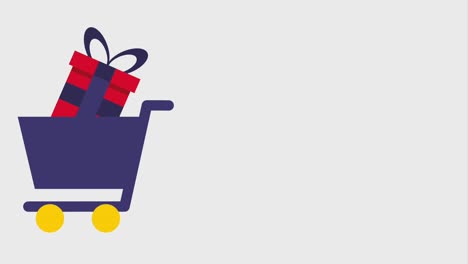 caja de regalos dentro de los íconos del carrito de compras en movimiento