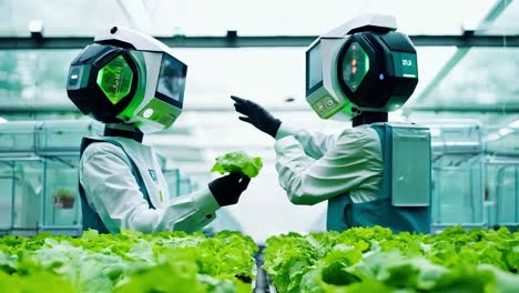 robots working in a modern greenhouse