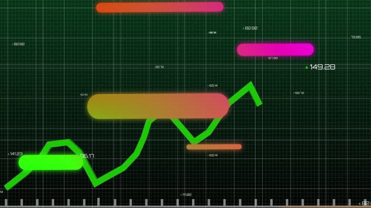 Animation of abstract pattern over graph and increasing numbers against grid pattern