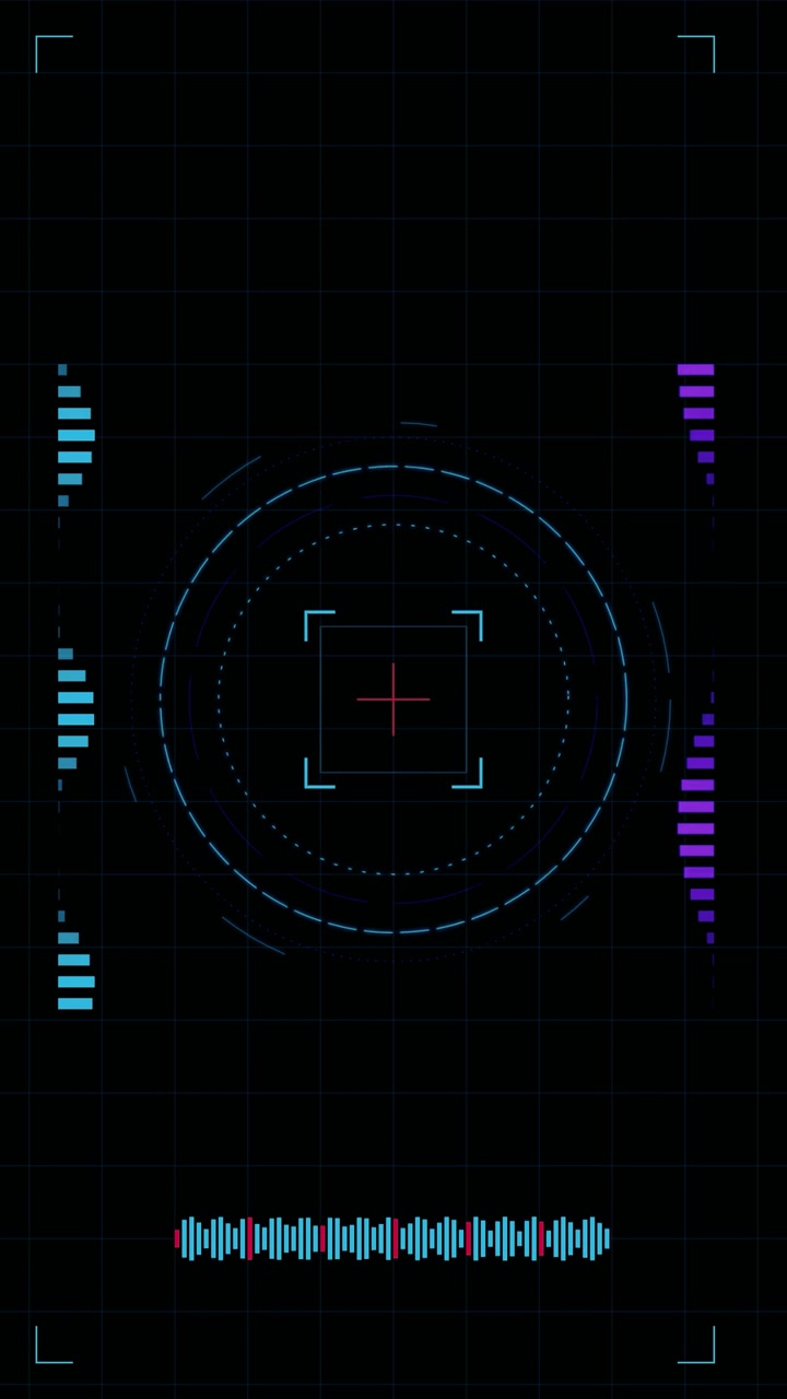 Interfaccia HUD Digitale Futuristica con Forma d'Onda Audio e Reticolo di Mira