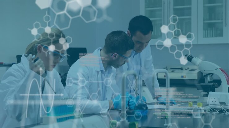 Animation of scientific data processing over diverse scientists in laboratory