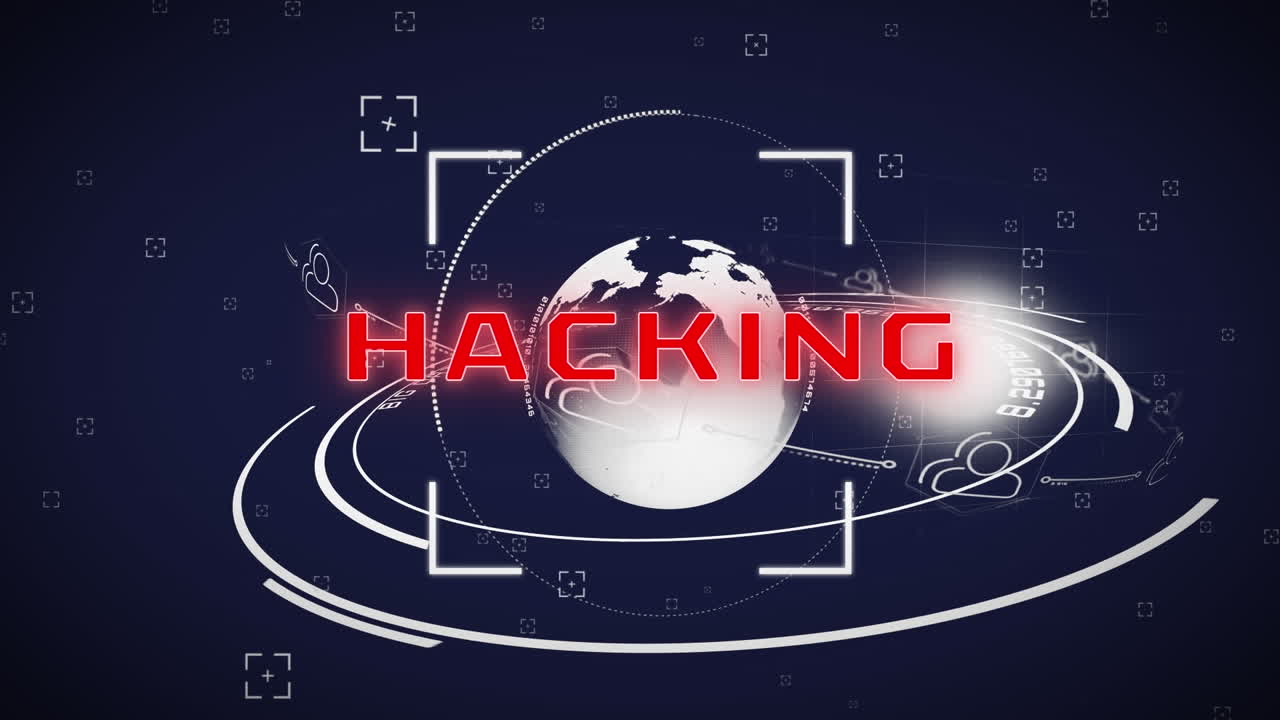 Animation of hacking text over globe