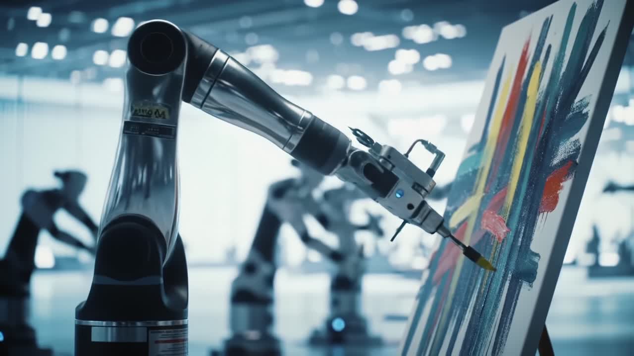 Innovative Robotic Arm Creates Stunning Artwork in a High-Tech Studio, Showcasing the Intersection of Technology and Creativity in Modern Art Generation