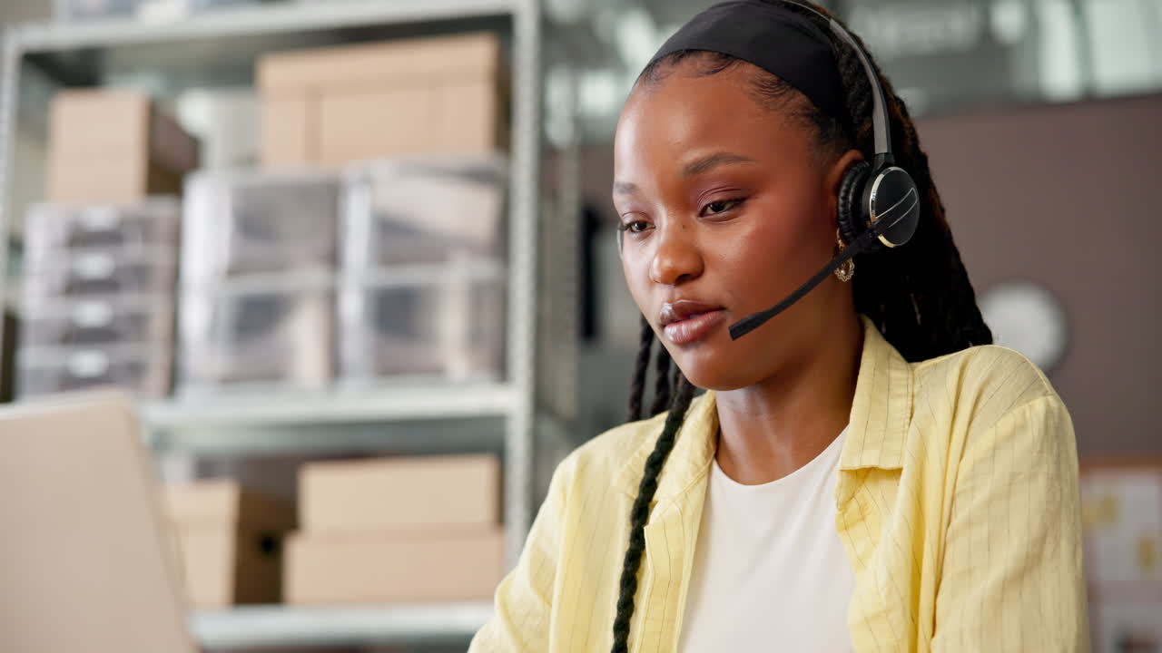 Young African American Woman Working in Customer Service with Headset