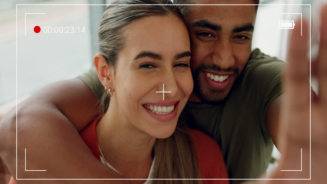 pareja, video selfie y grabación cómica