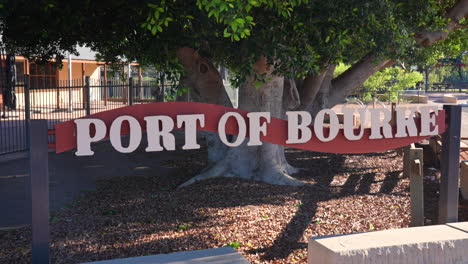 close up shot of "port of bourke" signage in bourke, nsw australia
