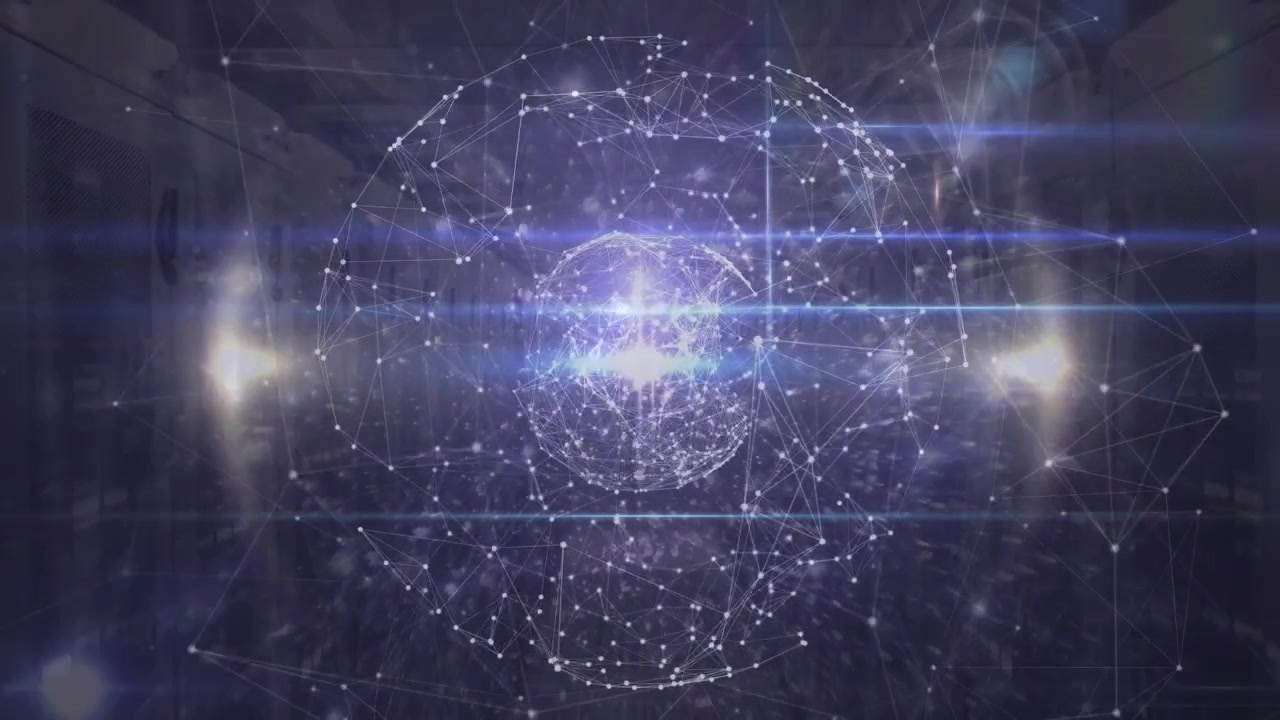Animazione di una rete di connessioni e un globo rotante su server