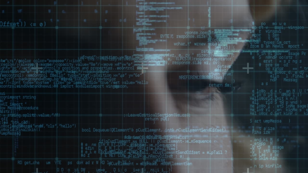 Animering av databehandling över en kaukasisk kvinnas öga.