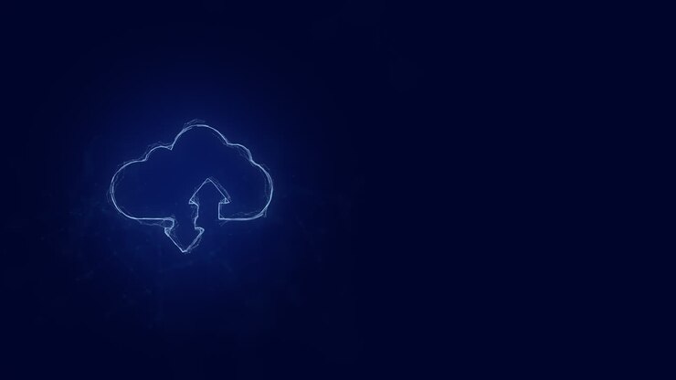 Cloud download and upload icon with plexus effect. Connected lines with dots. Lines plexus