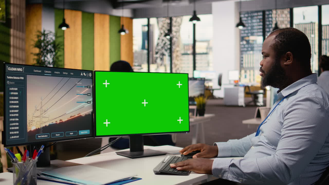 Engineer Works On Power Line Tower Cad Design On Isolated Screen Pc In Office