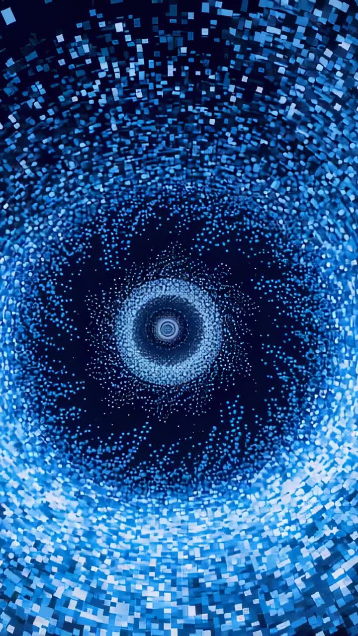 Video verticale: riproduzione iniziale, spirale blu che forma bracci a spirale su uno schermo verticale, anello di punti, riquadri in loop