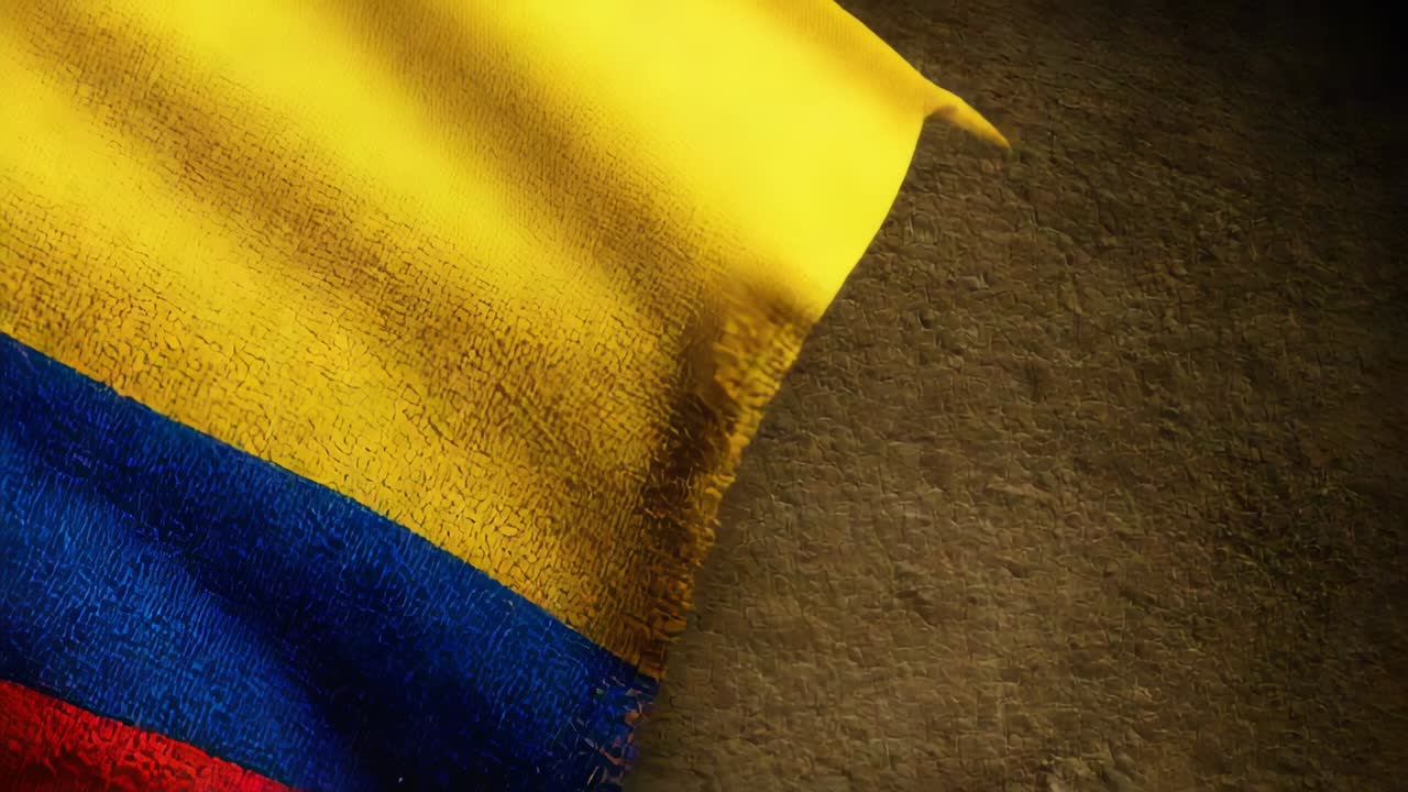 Tessuto tricolore ondeggiante sospinto dalla brezza lungo un muro marrone ruvido, che mostra ombre diagonali.
