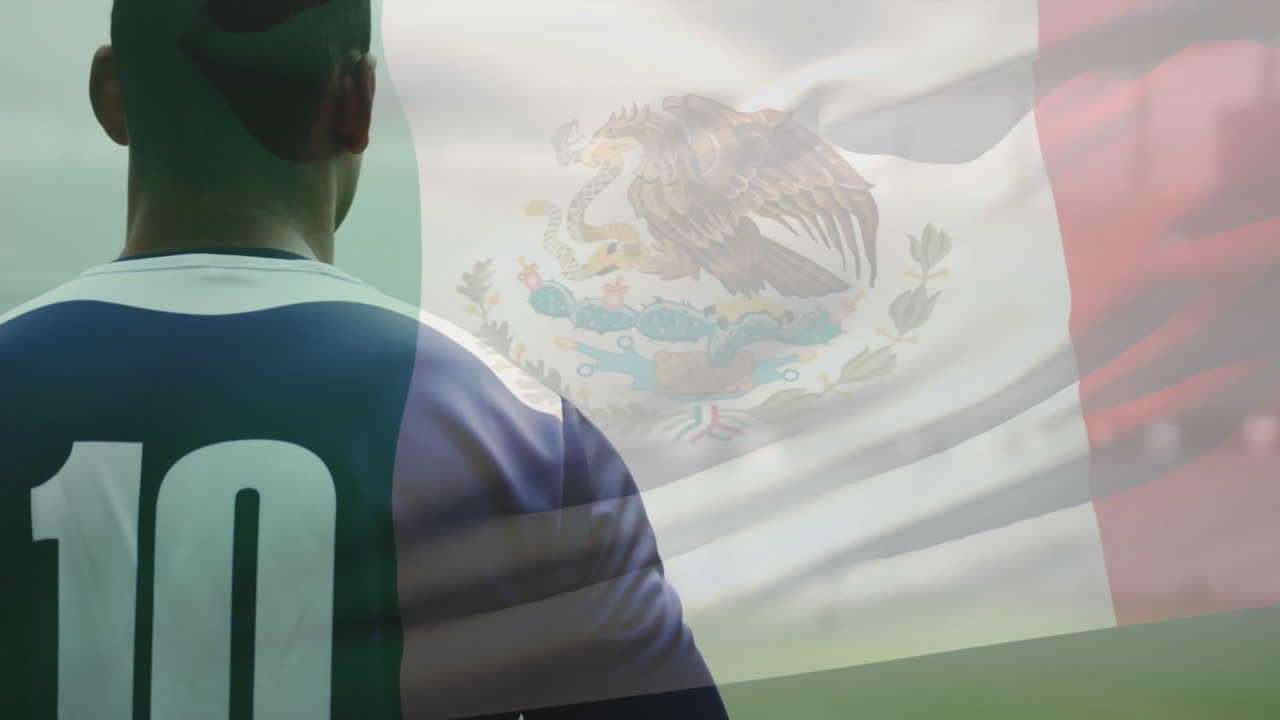 Wearing number 10 jersey, soccer player with Mexican flag animation overlay