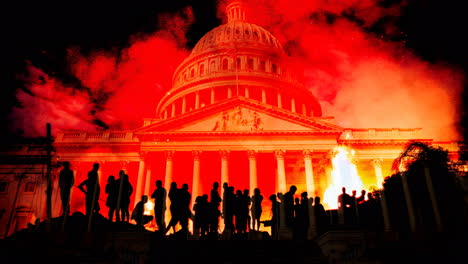 edificio del capitolio de estados unidos en llamas de fuego