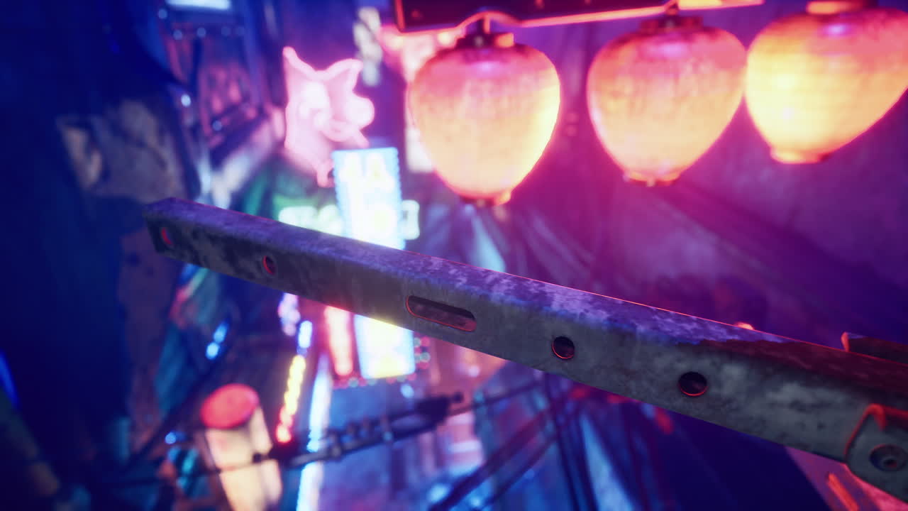 네온 조명과 함께 사이버 크 도시 풍경