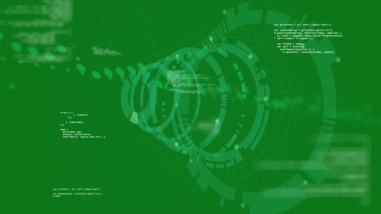 Green Digital Interface with Scrolling Code and Data Processing