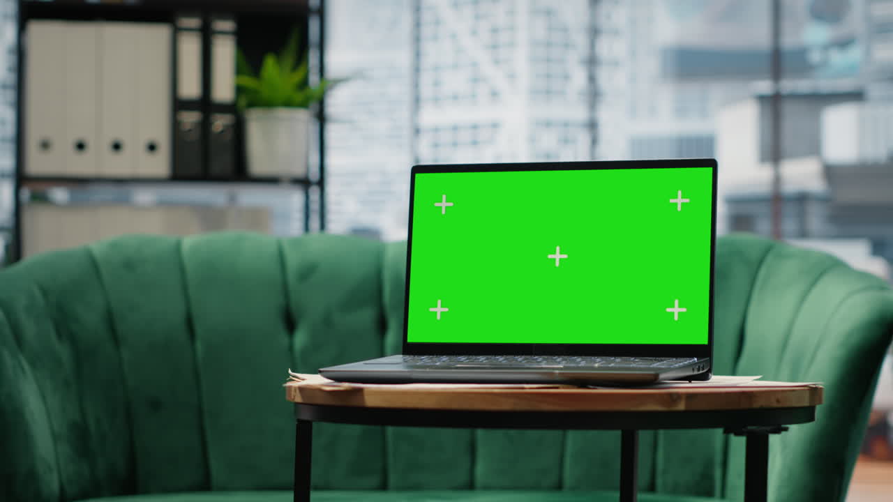 Empty modern workspace with a laptop showcasing copy space on the table