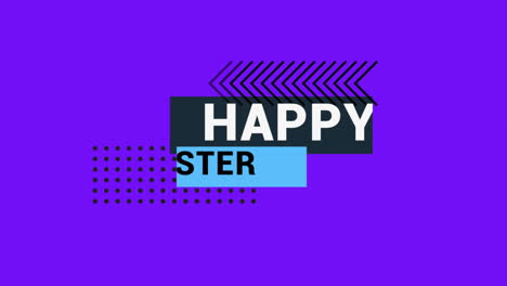 modern happy easter design with purple background, minimalist text, and geometric accents