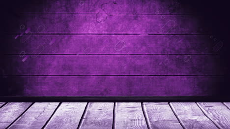 digital animation of purple light trails falling over wooden surface against purple background