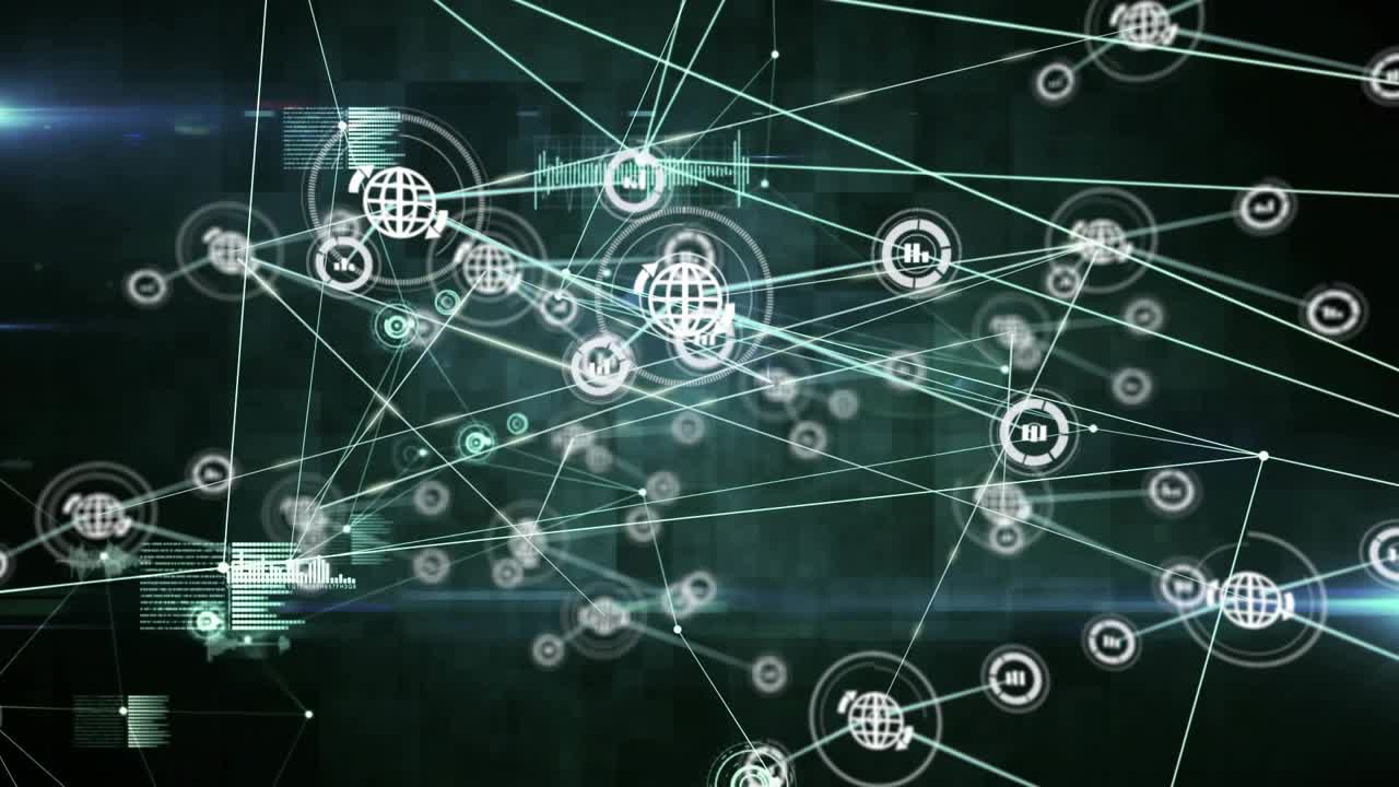Ved netværksaktivering danner et digitalt netværk noder og links, der pulserer og visualiserer dataudveksling.