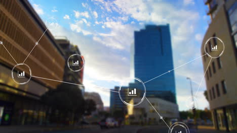 Animation-Eines-Netzwerks-Von-Verbindungen-Mit-Datenverarbeitung-über-Dem-Stadtbild