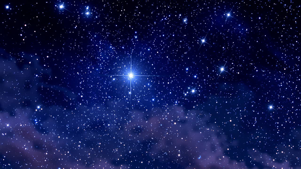 Bright stars shine in a clear night sky. A stunning display of stars lights up the night sky above, creating a serene and peaceful atmosphere