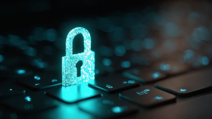 A Futuristic Digital Lock Symbolizing Cybersecurity on a Keyboard, Depicting the Importance of Data Protection and Safe Online Transactions in the Modern Age