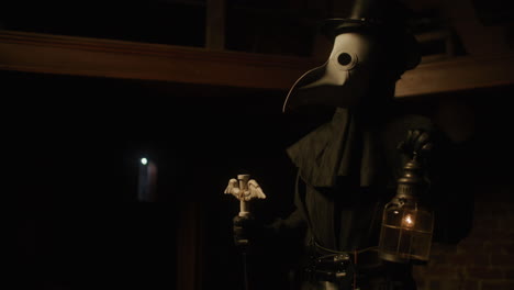 plague doctor in a dark room