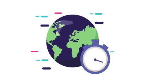 logistic service animation with world planet and chronometer