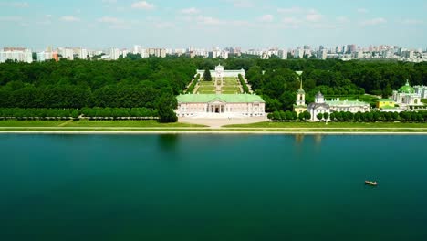 aerial view of a palace and park in a city