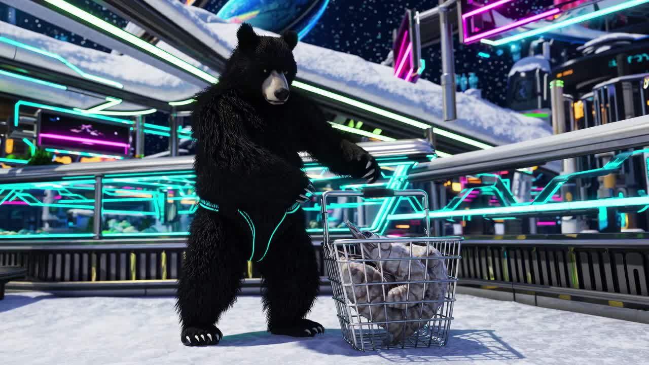 Bear Shopping in a Futuristic Snow City