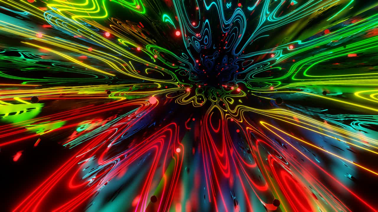 bg festivo abstracto con reflejo brillante. habitación de neón de bucle vj. habitación de espejo con luz de neón. habitaciones oscuras con luces de discoteca. bg de bucle sin costuras con luz de neon. club nocturno de estilo de neón brillante bg