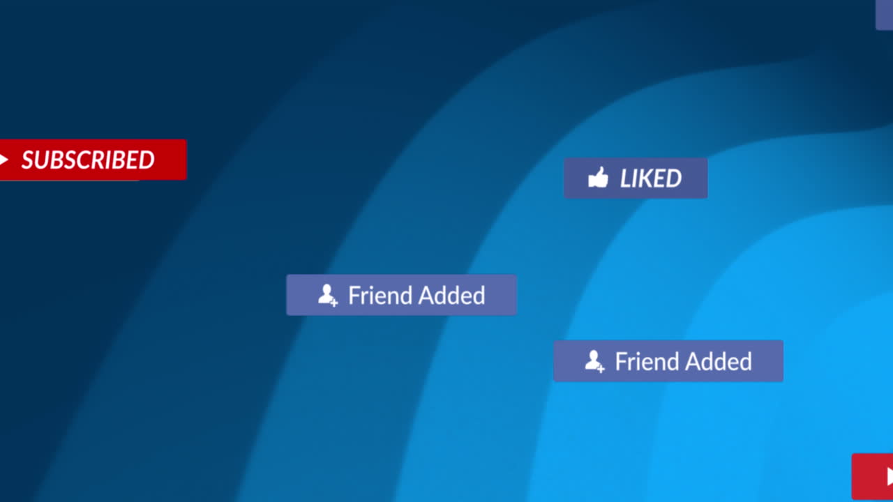 animación de iconos y formas de medios en fondo azul
