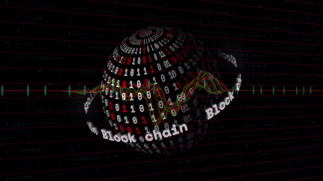 검은색 배경에 바이너리 코딩으로 전 세계 데이터 처리의 애니메이션