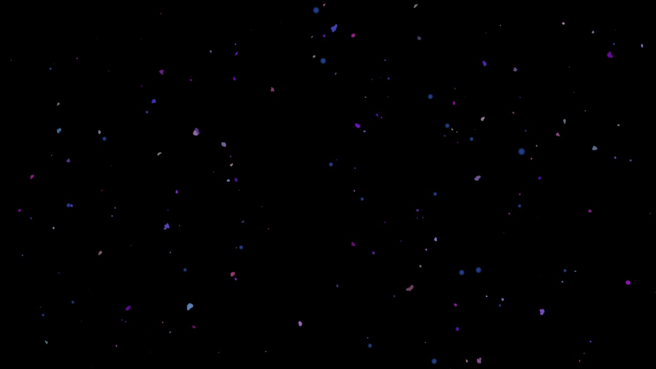 다채로운 날아다니는 콩페티 입자, 흐릿한 보케 서클, 초점을 잃은 효과, 흐릿 한 보케 배경, 수평 구성, 4k 비디오 품질