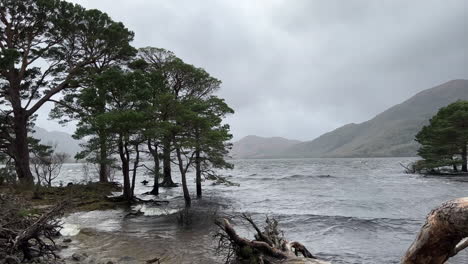 high waves on lough leane in killarney national park, during stormy weather