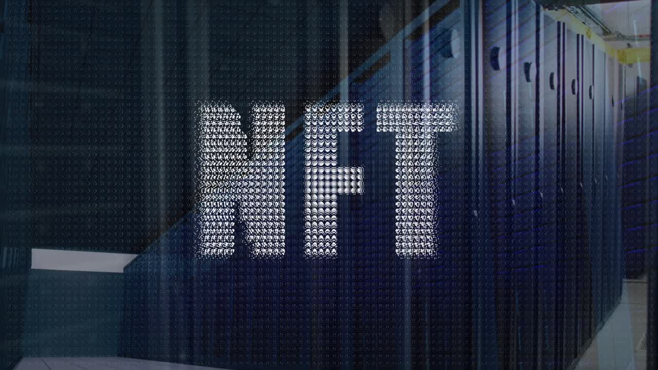 animación de texto nft, procesamiento de datos financieros a través de servidores informáticos