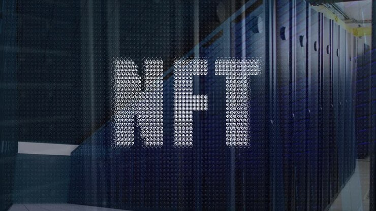 Animation of nft text, financial data processing over computer servers