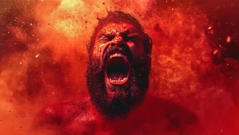 man covered in red powder
