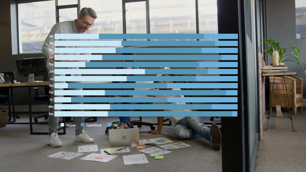 Animation of graph over diverse business people in office