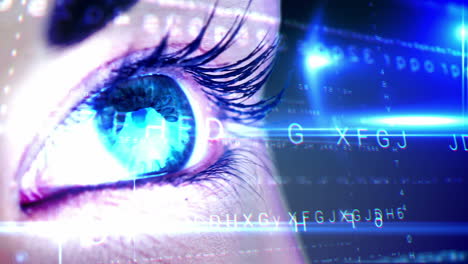 ojo mirando la interfaz futurista que muestra letras