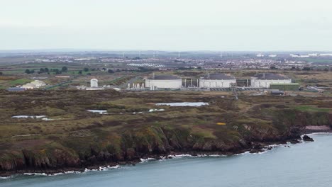 south hook lng regasification terminal milford haven aerial view liquid gas storage silo tanks