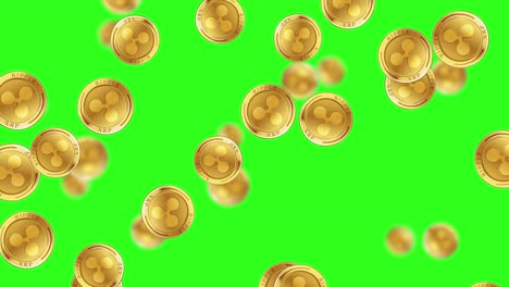 monedas onduladas que caen sobre un fondo verde