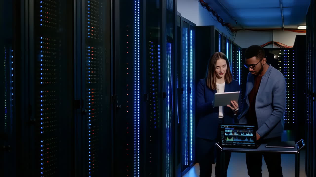 Data Center Team Inspecting Servers