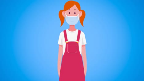 animación de una chica con una máscara facial sobre un fondo azul