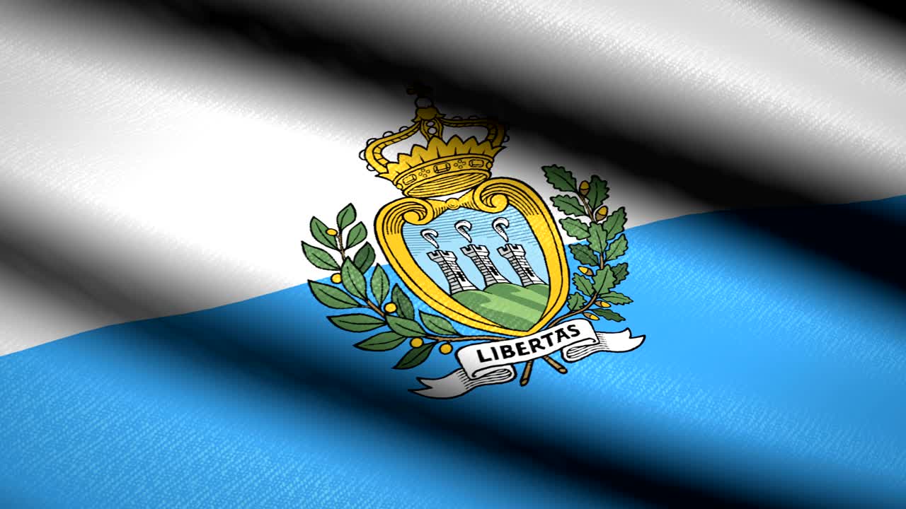 bandera de san marino ondeando fondo textil con textura. animación de bucle sin costuras. pantalla completa. movimiento lento. video en 4k
